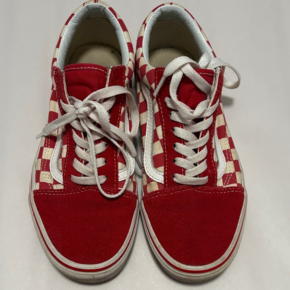 VANS red checker print shoes size: 7.5
